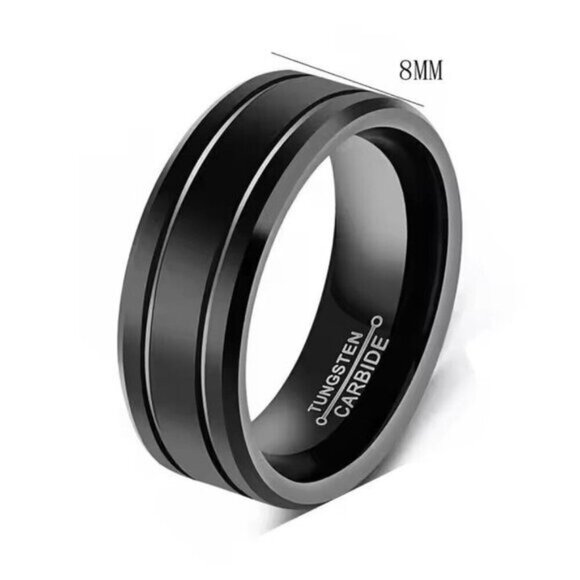 Mens Black Tungsten Carbide Wedding Band Size 9 - Picture 6 of 6